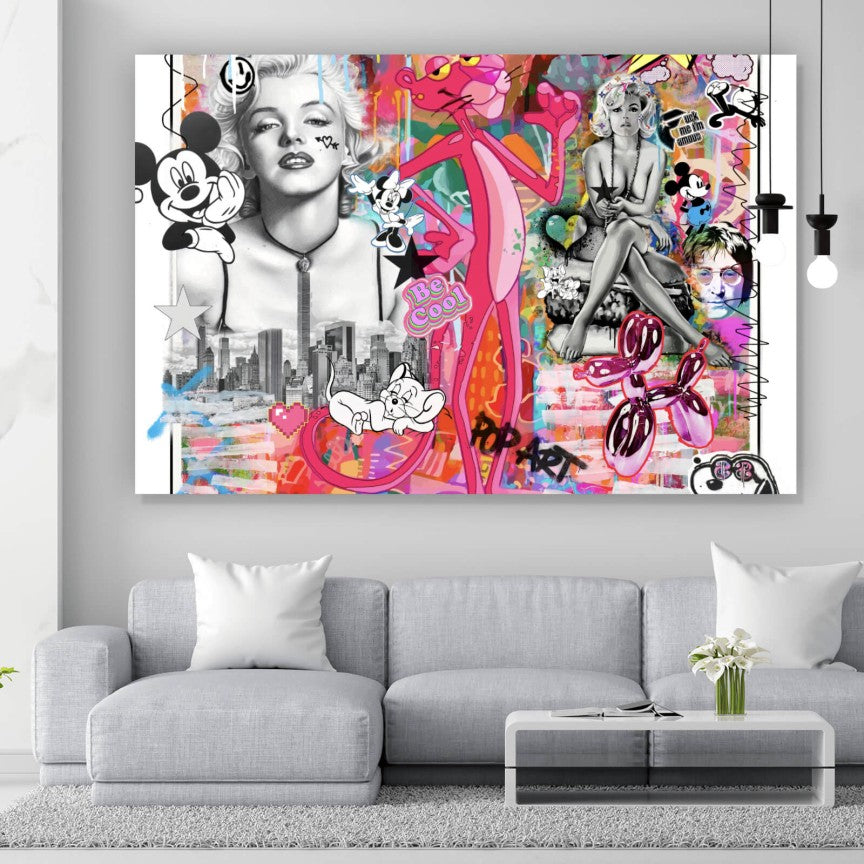 Leinwandbild Bunte Collage mit Comicfiguren Querformat