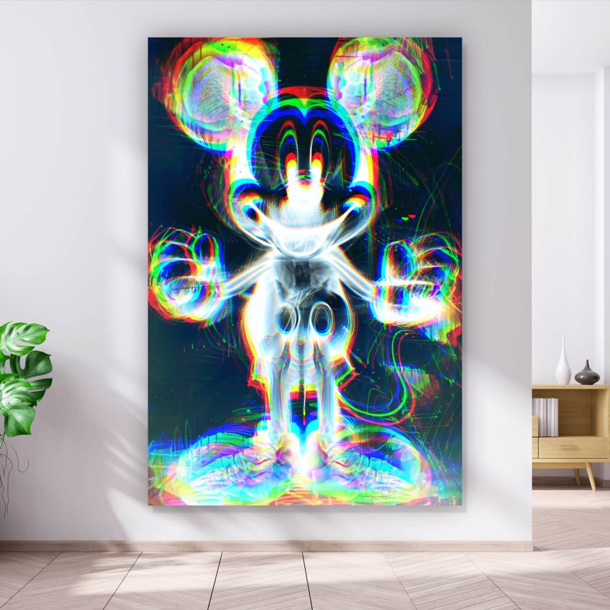 Leinwandbild Bunte Maus in schwarzen Hintergrund Hochformat