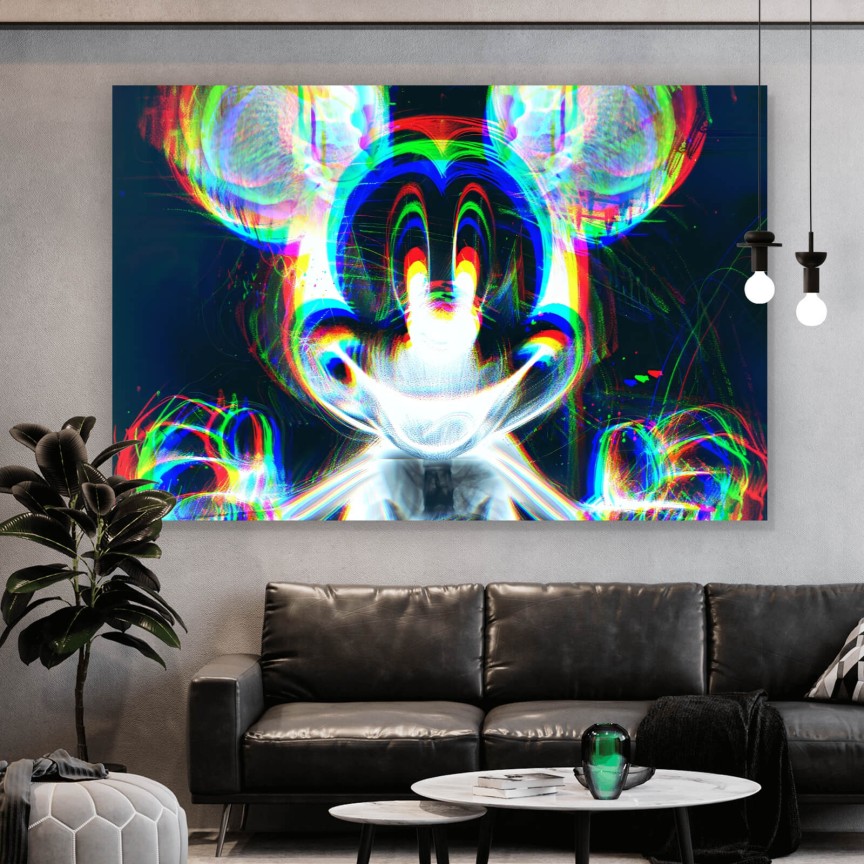 Leinwandbild Bunte Maus in schwarzen Hintergrund Querformat