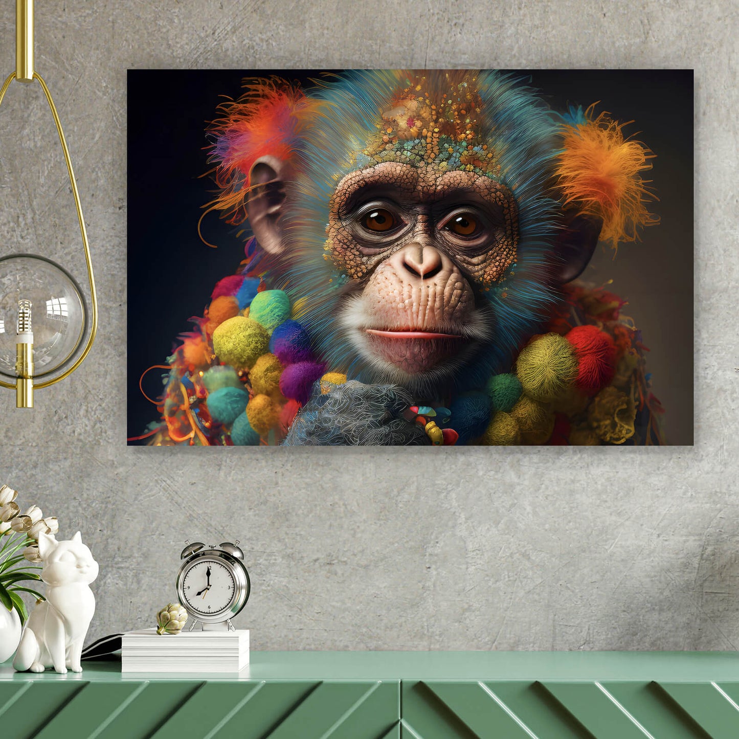 Leinwandbild bunter Affe Querformat