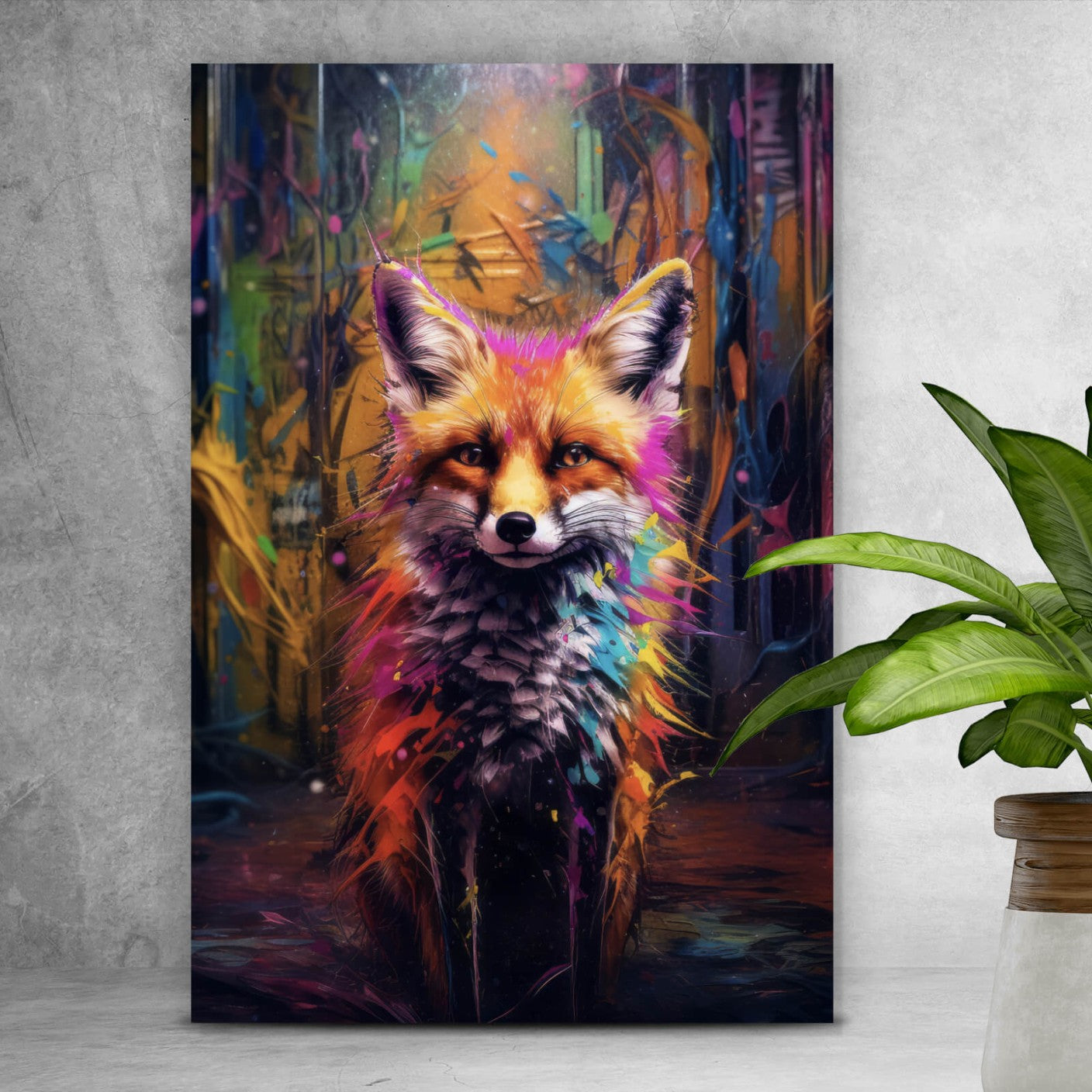 Leinwandbild Bunter Fuchs Graffiti Stil Hochformat