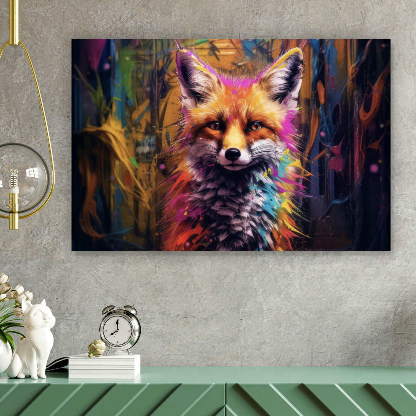 Leinwandbild Bunter Fuchs Graffiti Stil Querformat