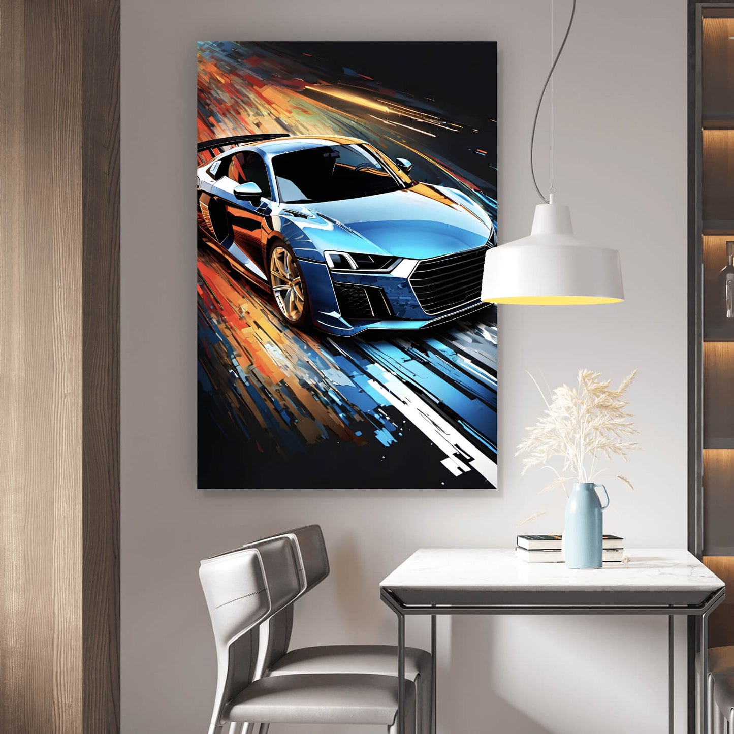 Leinwandbild Bunter Sportwagen Abstrakt Hochformat