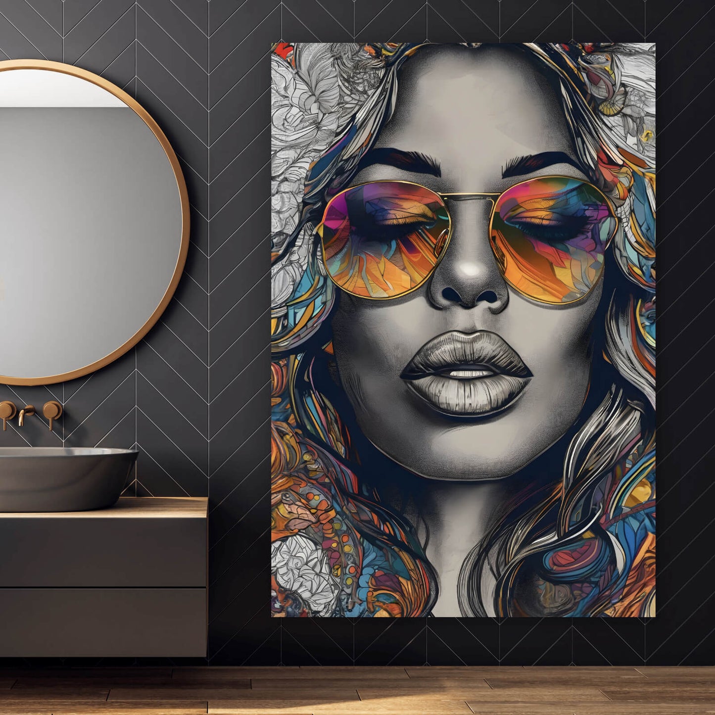 Leinwandbild buntes abstraktes Frauenportrait Vintage Hochformat
