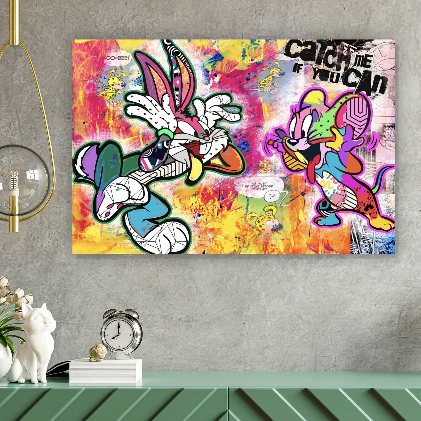 Leinwandbild Comic Hase und Maus Querformat