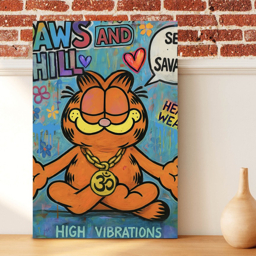 Leinwandbild Comic Yoga Kater Pop Art Hochformat