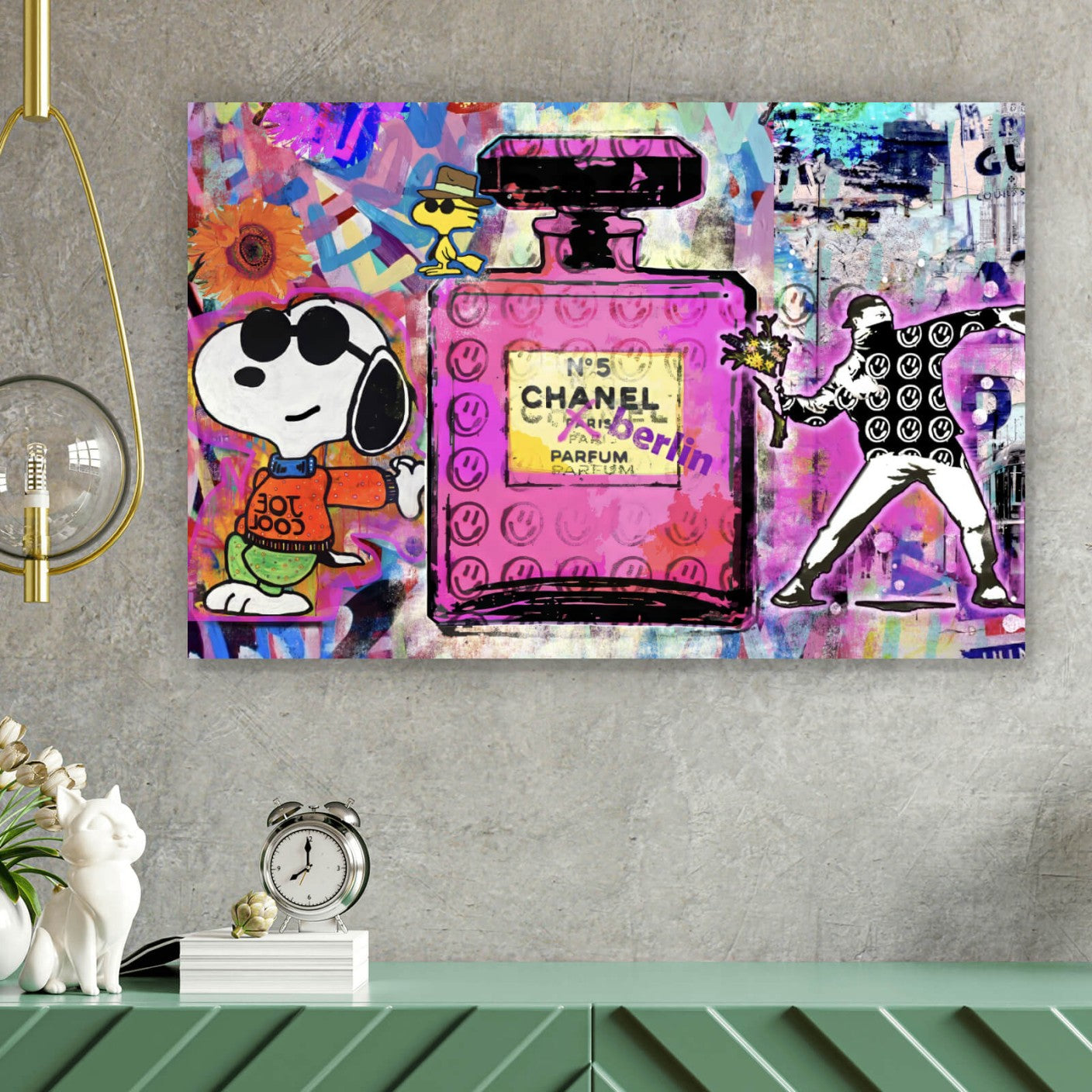 Leinwandbild Comicfiguren mit Parfum Pop Art Querformat