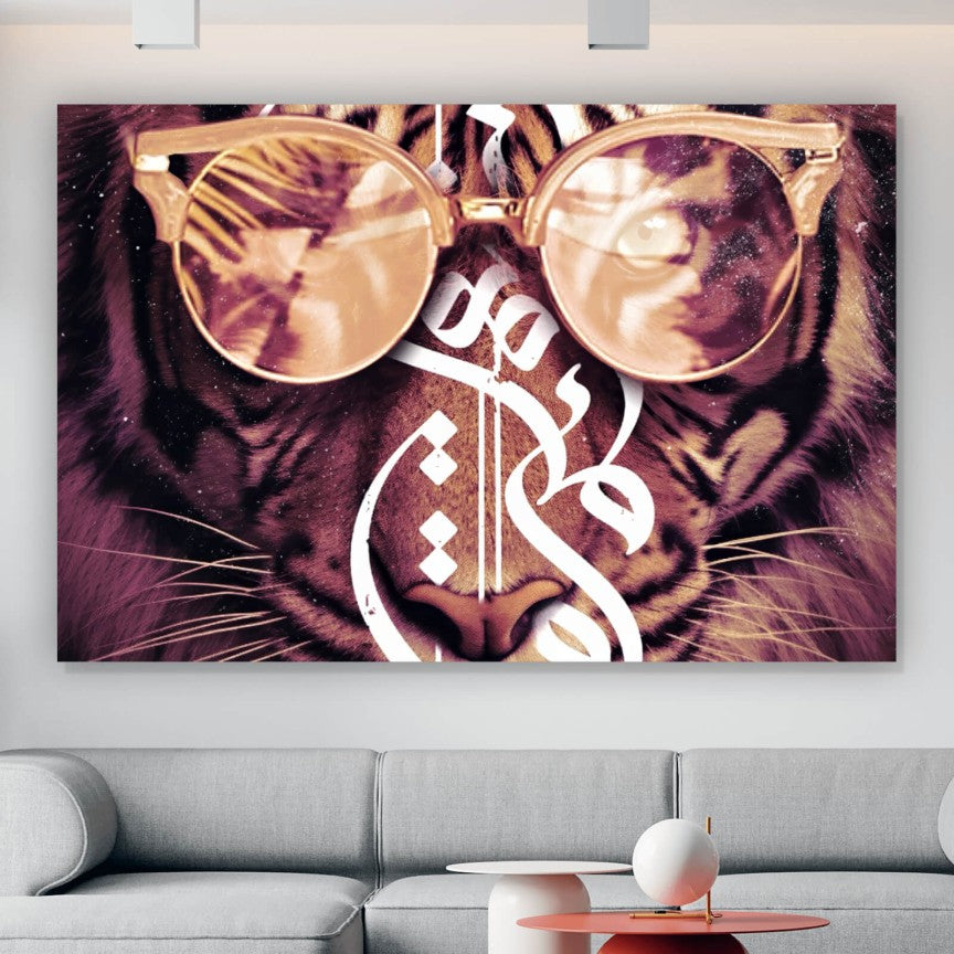 Leinwandbild Cooles Tiger Portrait mit Sonnenbrille Querformat