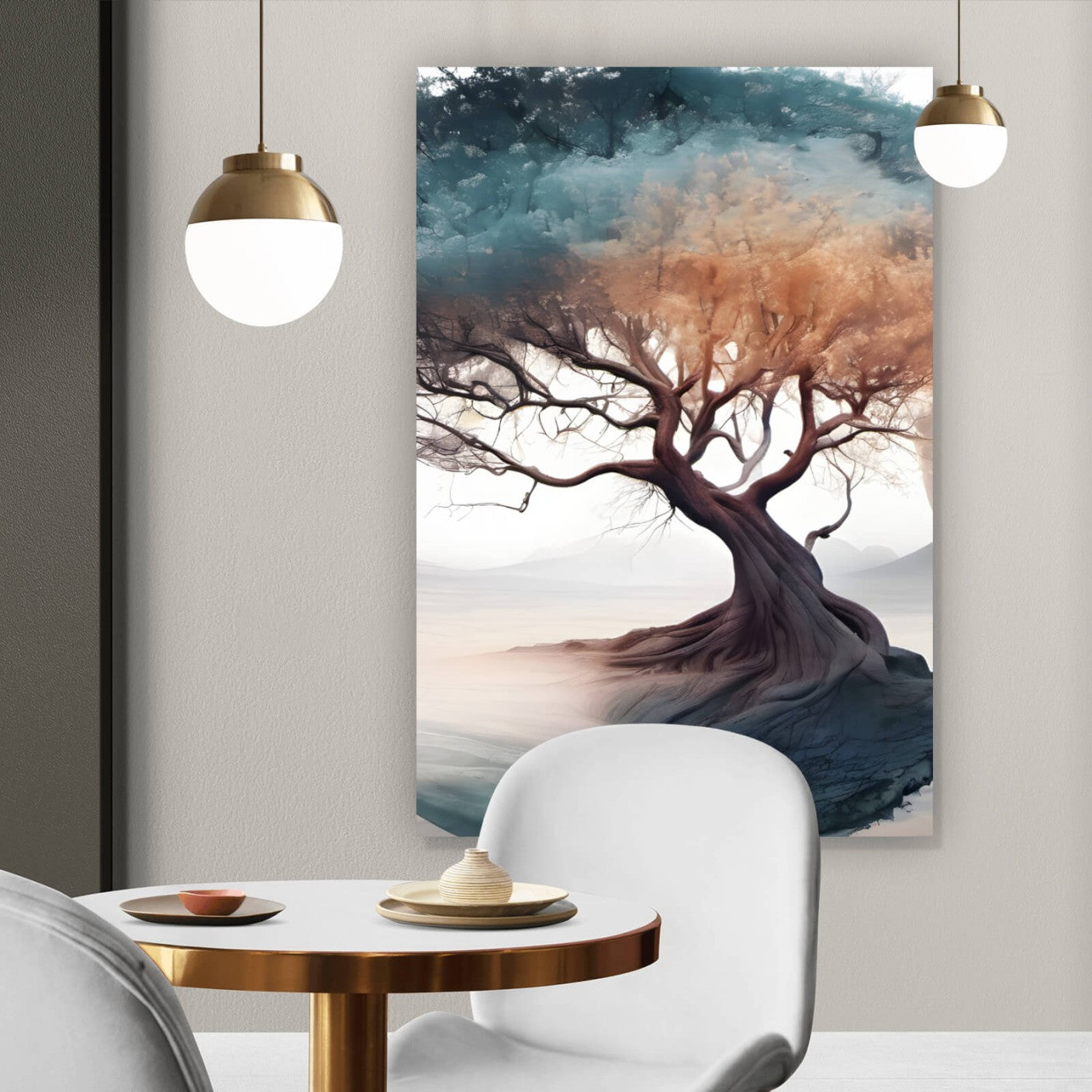 Leinwandbild Fantasiebaum im Nebel Hochformat