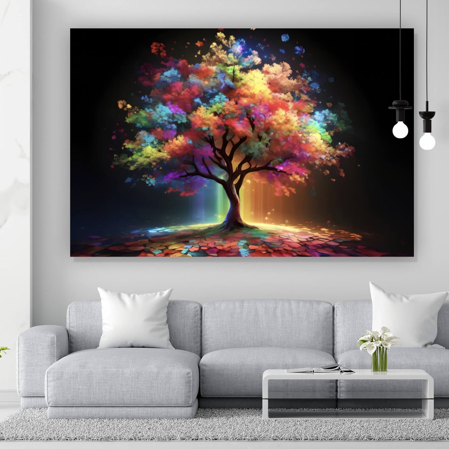 Leinwandbild Fantasiebaum in Regenbogenfarben Querformat