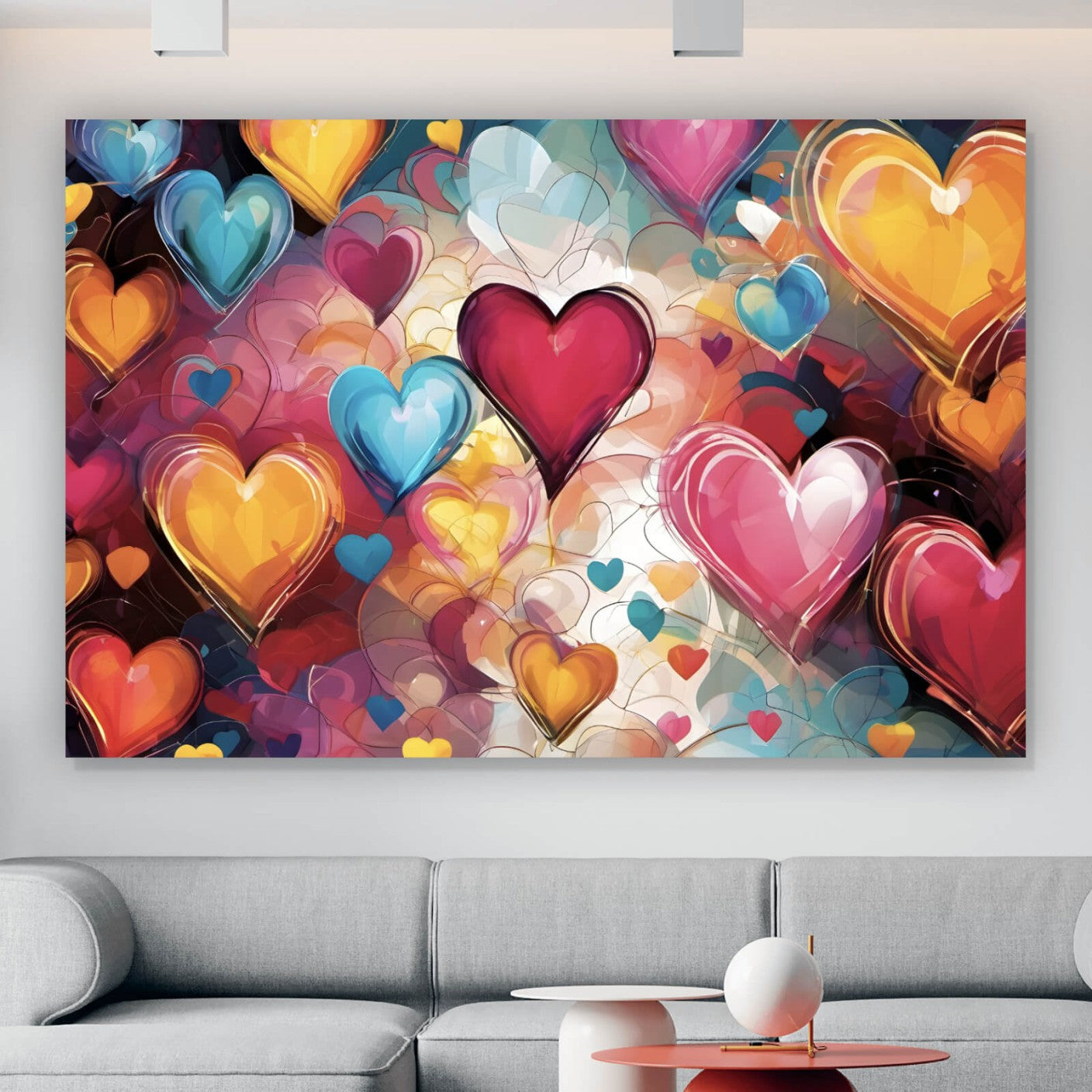 Leinwandbild Farbenfrohe Herzen Collage Querformat
