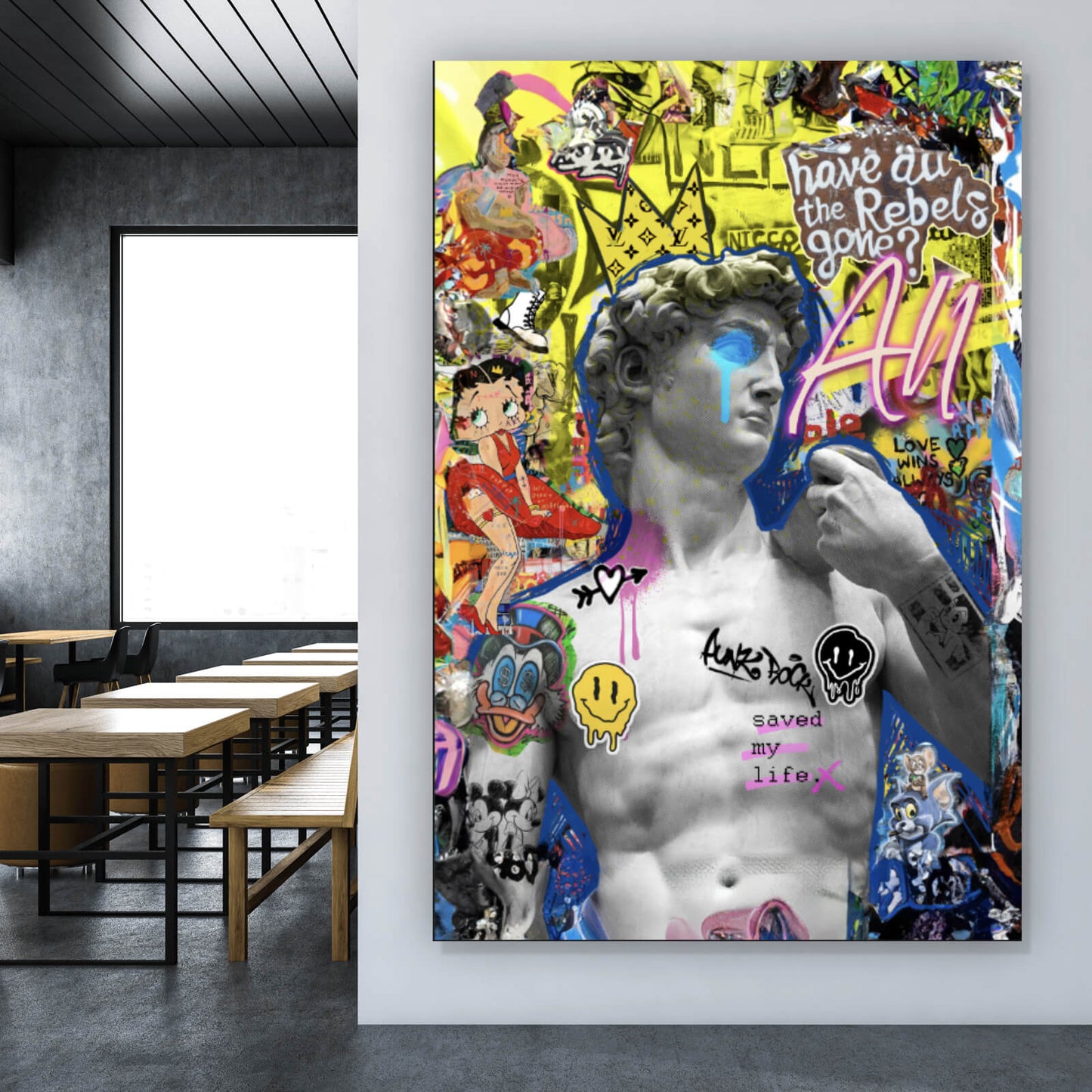 Leinwandbild All we need is love Pop Art Hochformat