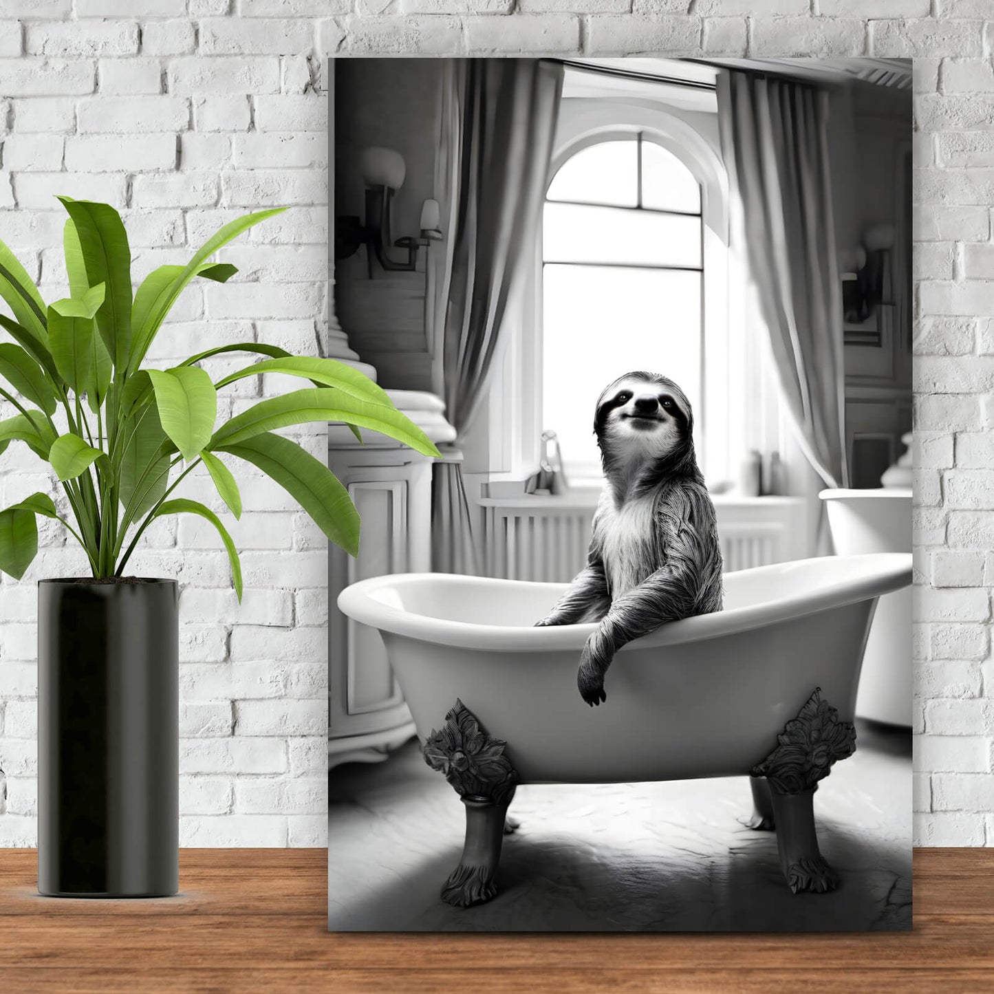 Leinwandbild Faultier in der Wanne Hochformat