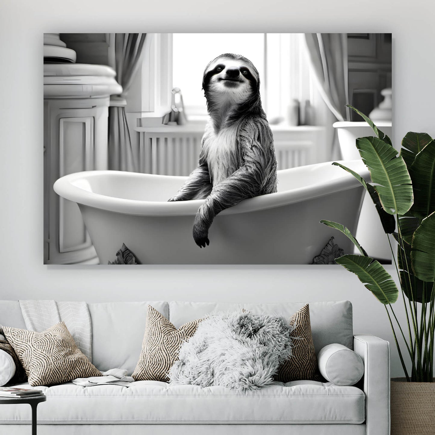 Leinwandbild Faultier in der Wanne Querformat