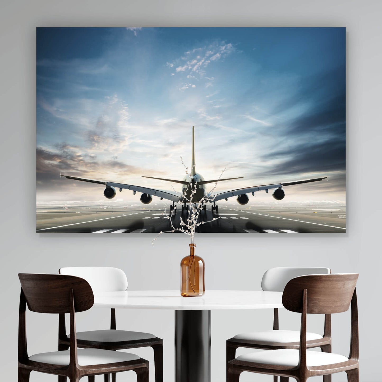 Leinwandbild Flugzeug auf der Startbahn Querformat