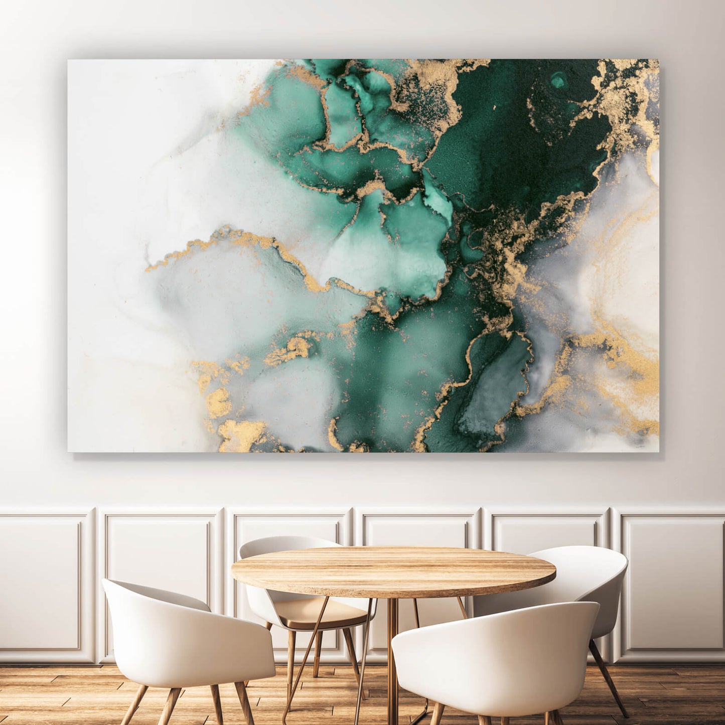 Leinwandbild Fluid Art Grün und Gold Querformat