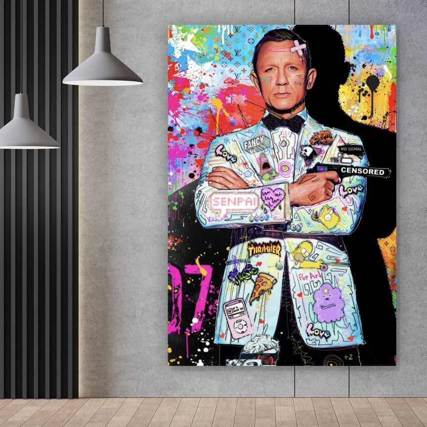 Leinwandbild Geheimagent James Pop Art Hochformat
