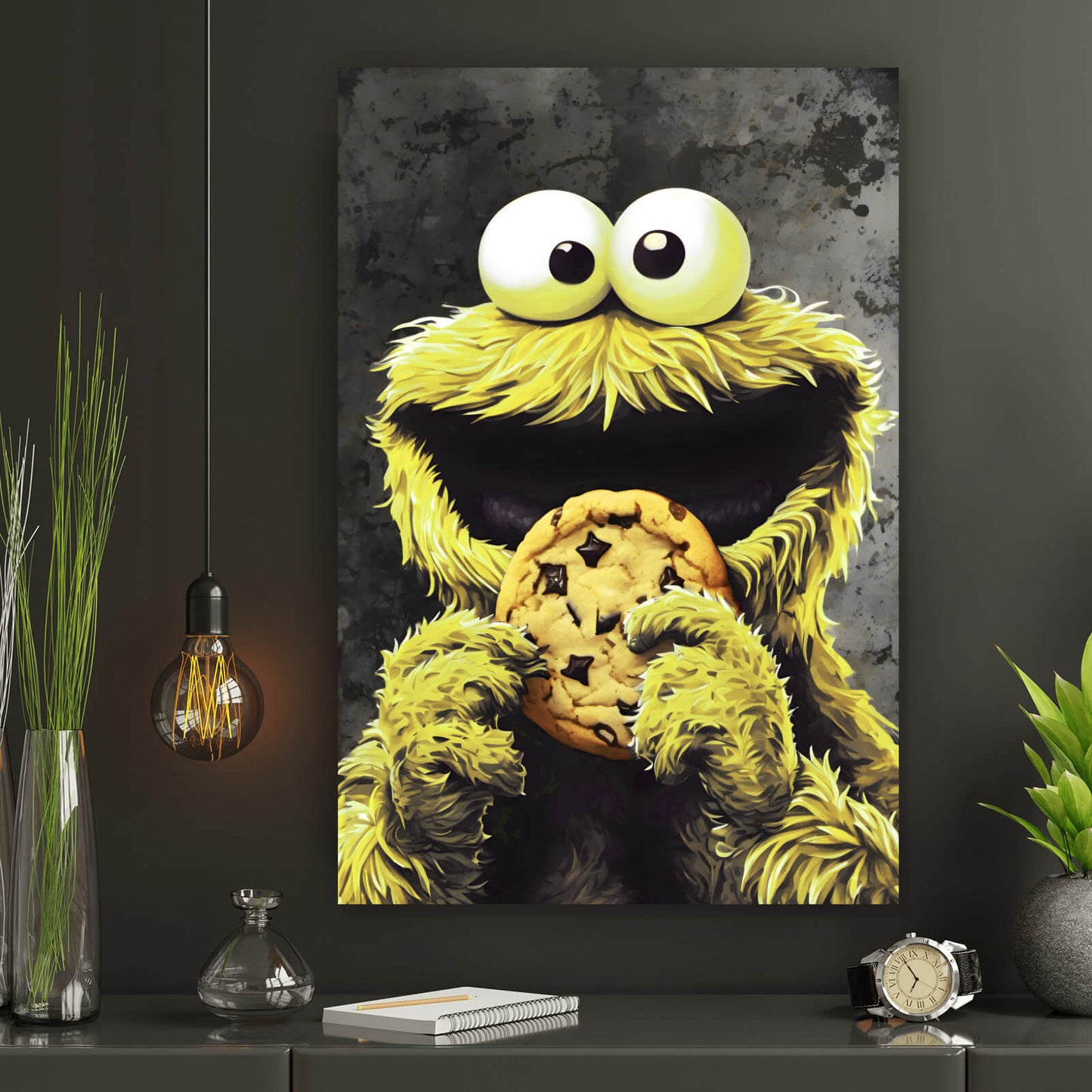 Leinwandbild Gelbes Keksmonster Hochformat