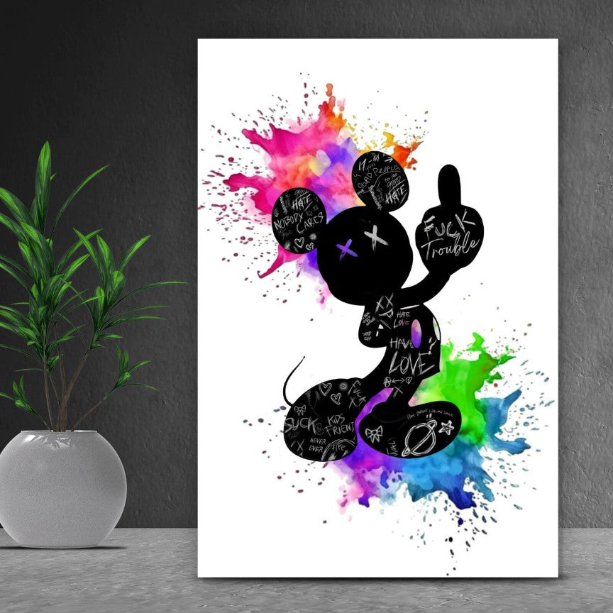 Leinwandbild Graffiti Maus zeigt Mittelfinger Hochformat