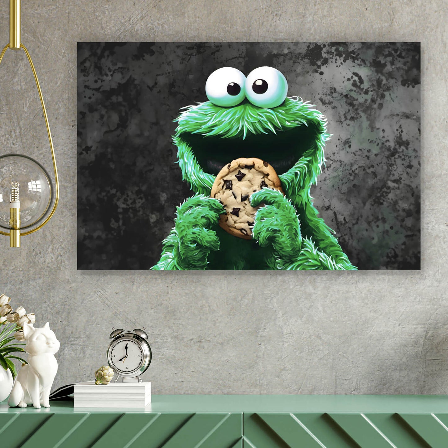 Leinwandbild grünes Keksmonster Querformat