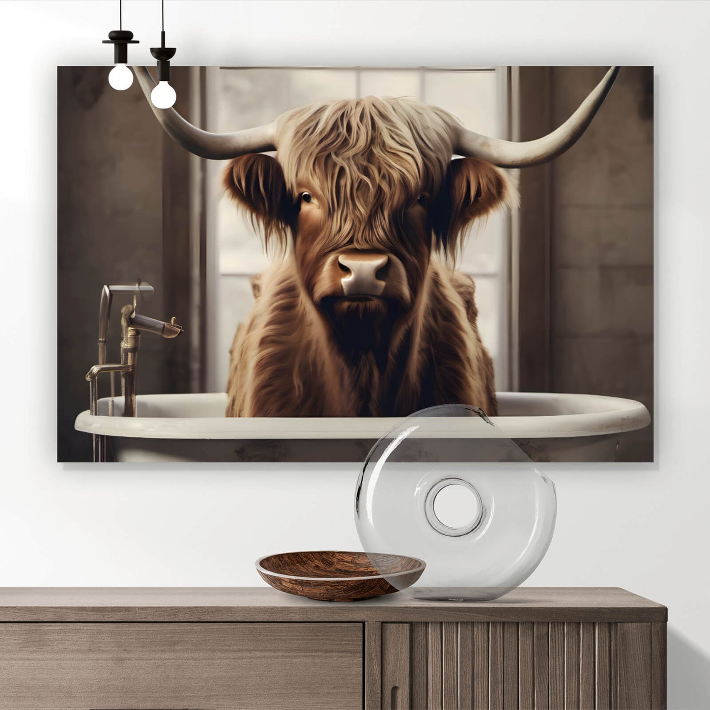 Leinwandbild Highland Rind in der Wanne Querformat