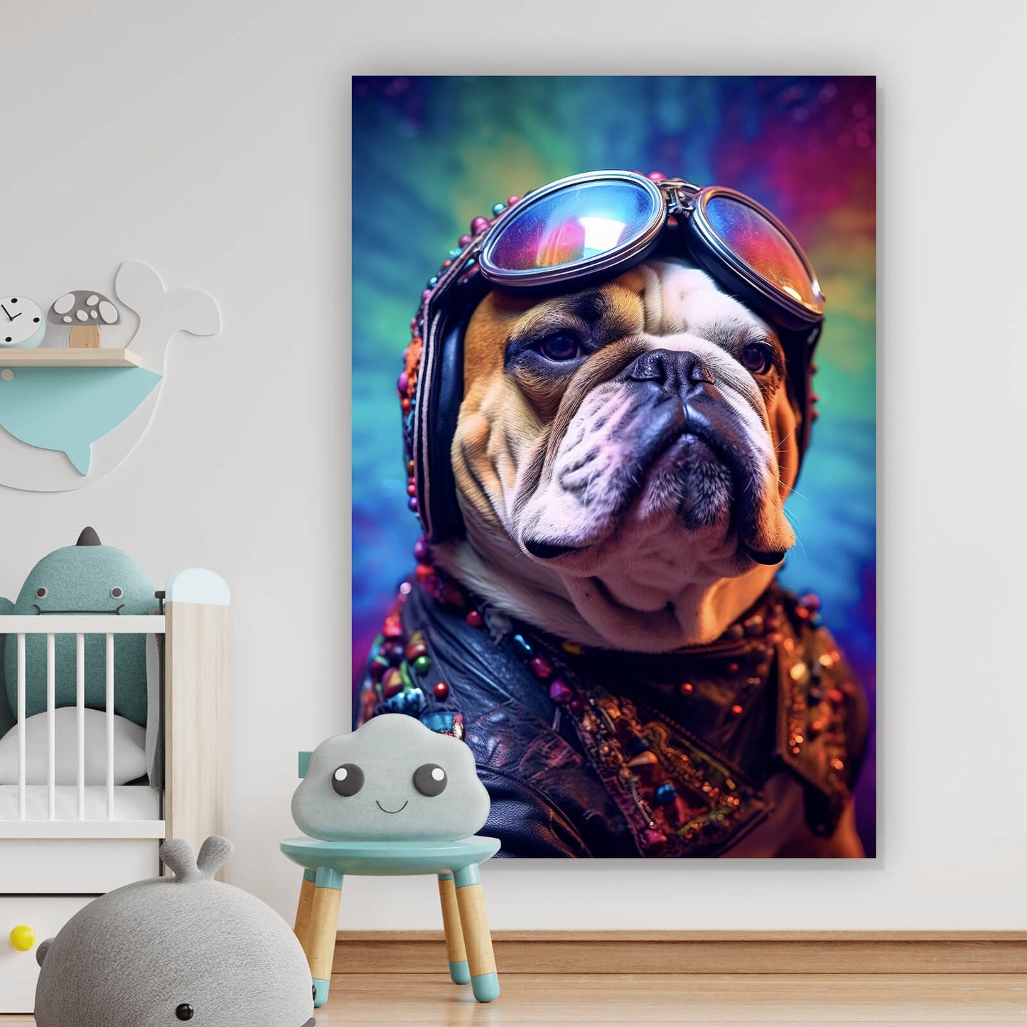 Leinwandbild Hund mit Brille Digital Art Hochformat