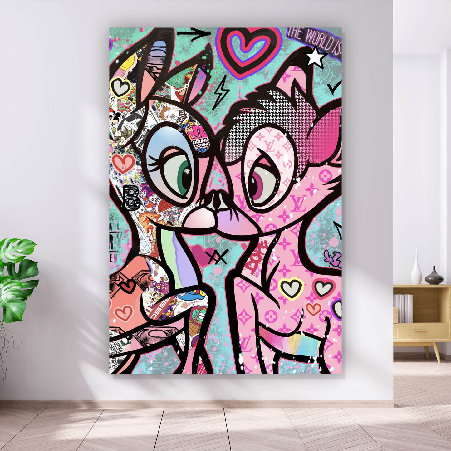 Leinwandbild Küssende Rehe Pop Art Hochformat