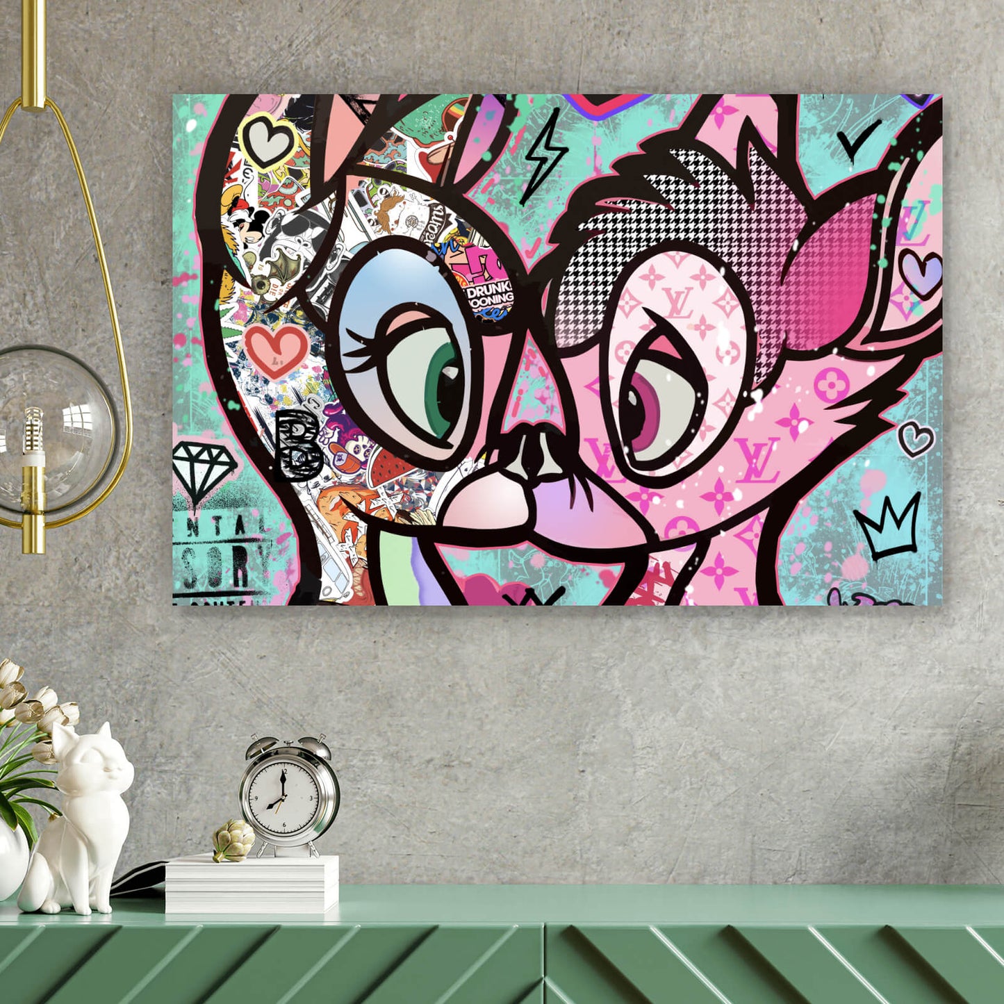 Leinwandbild Küssende Rehe Pop Art Querformat