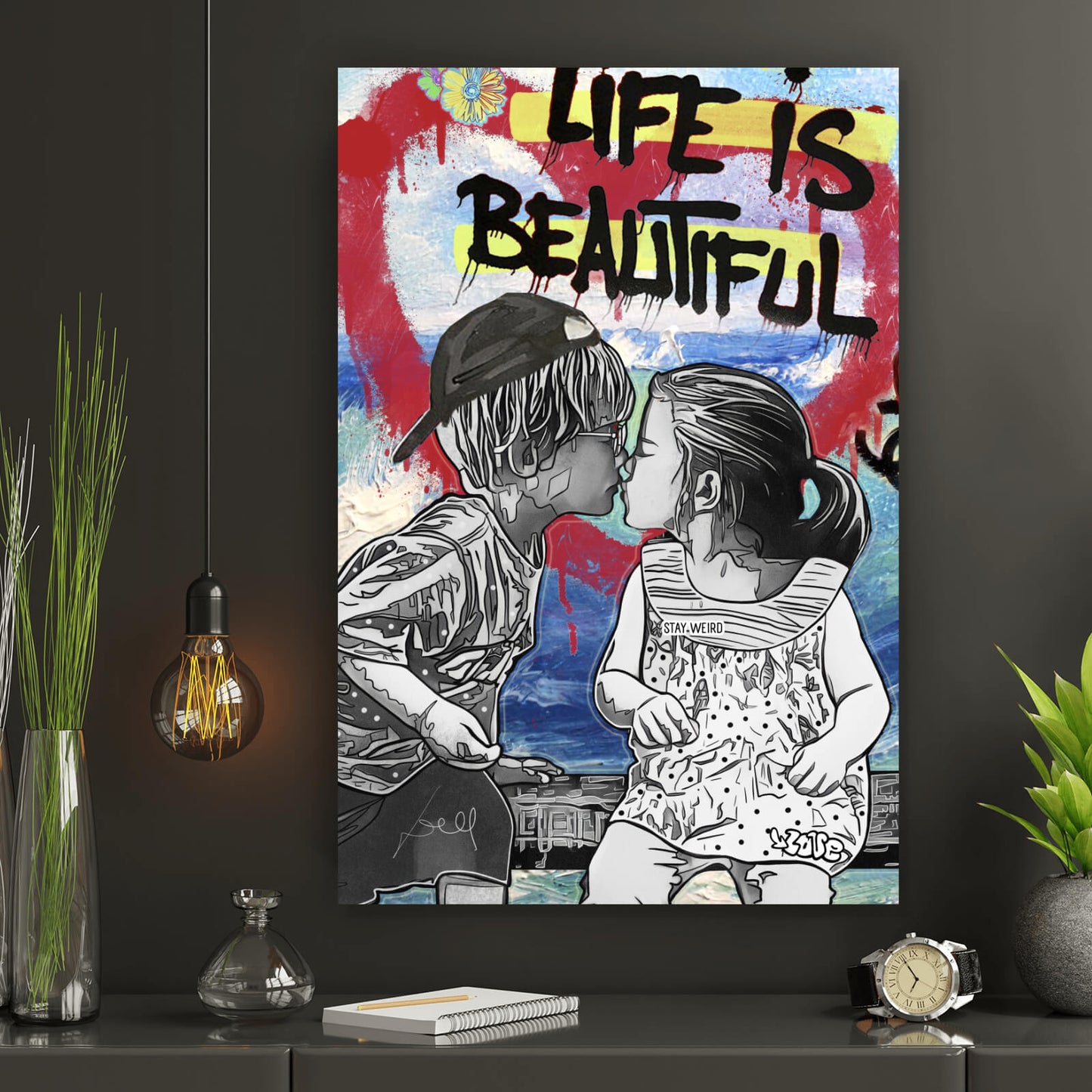 Leinwandbild Kissing Kids Pop Art Hochformat