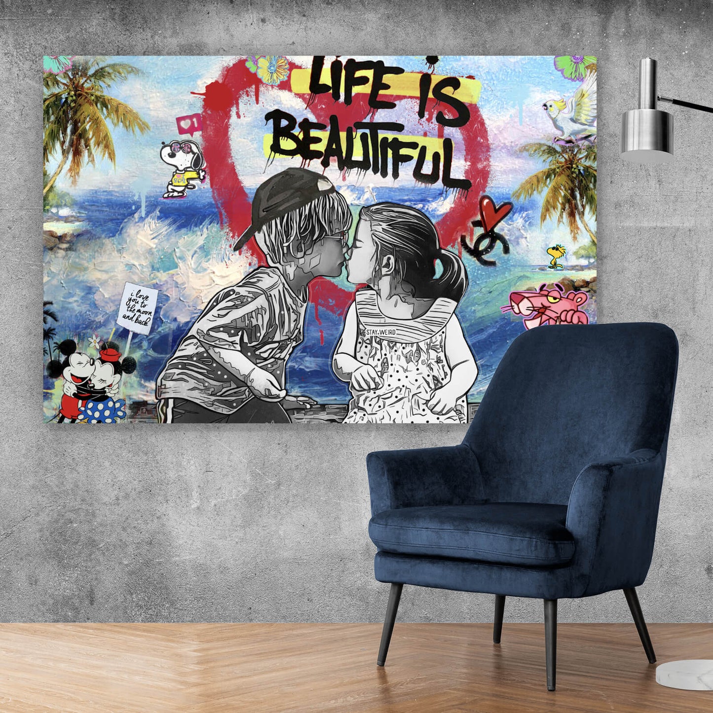 Leinwandbild Kissing Kids Pop Art Querformat