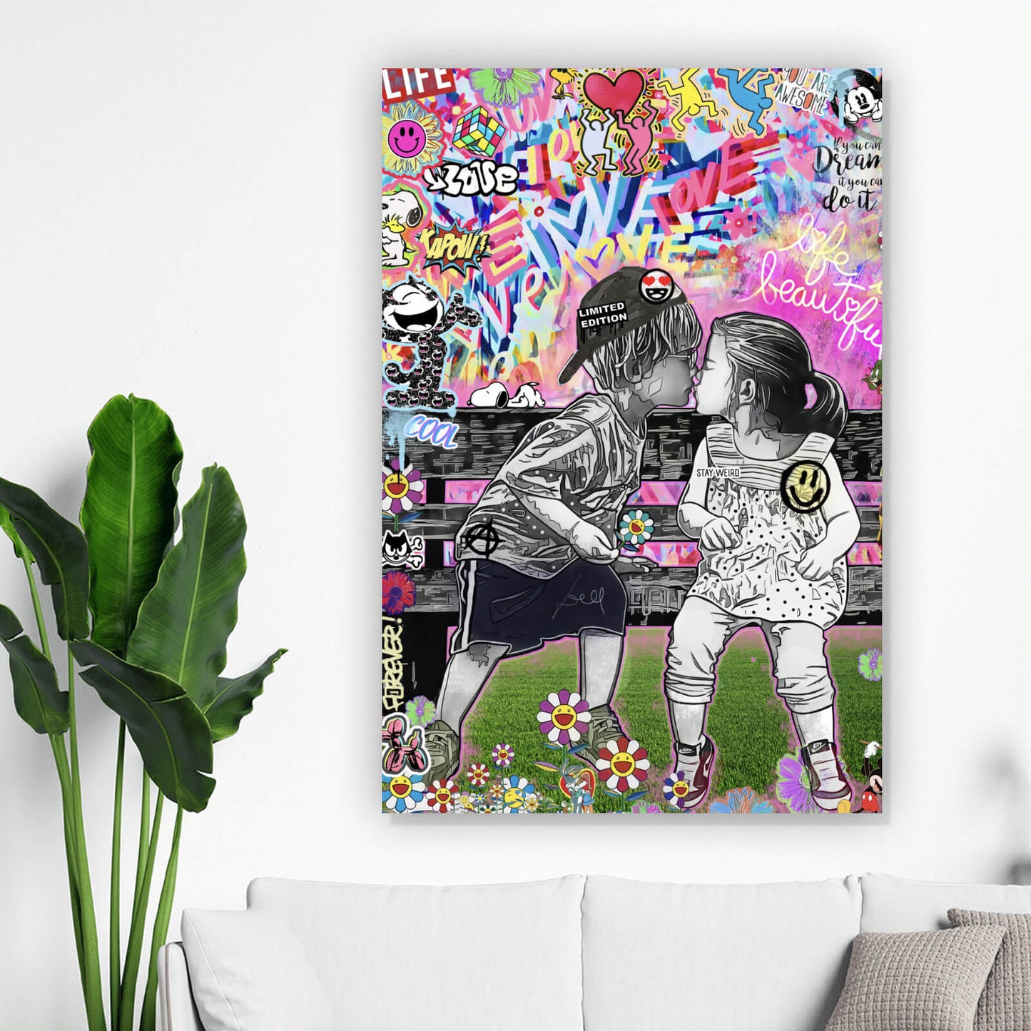 Leinwandbild Küssende Kinder Pop Art Hochformat