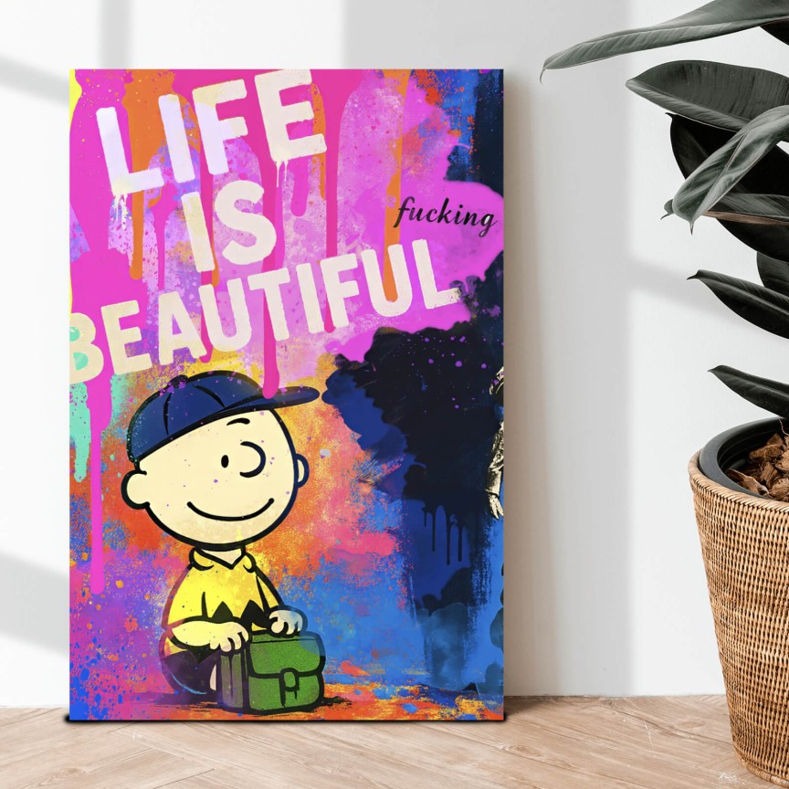 Leinwandbild Life is beautiful Comic Hochformat