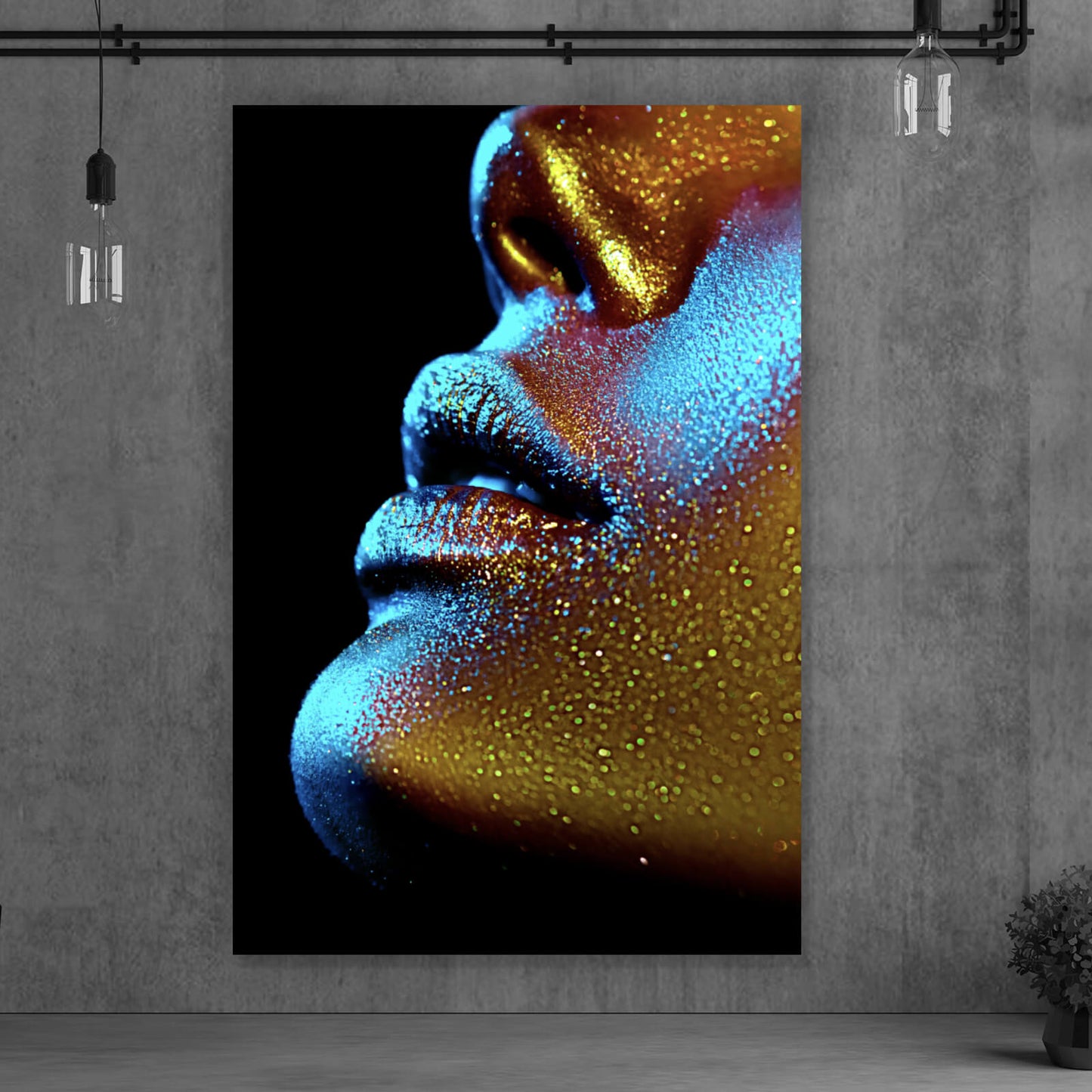 Leinwandbild Lippen Gold Schimmer Hochformat