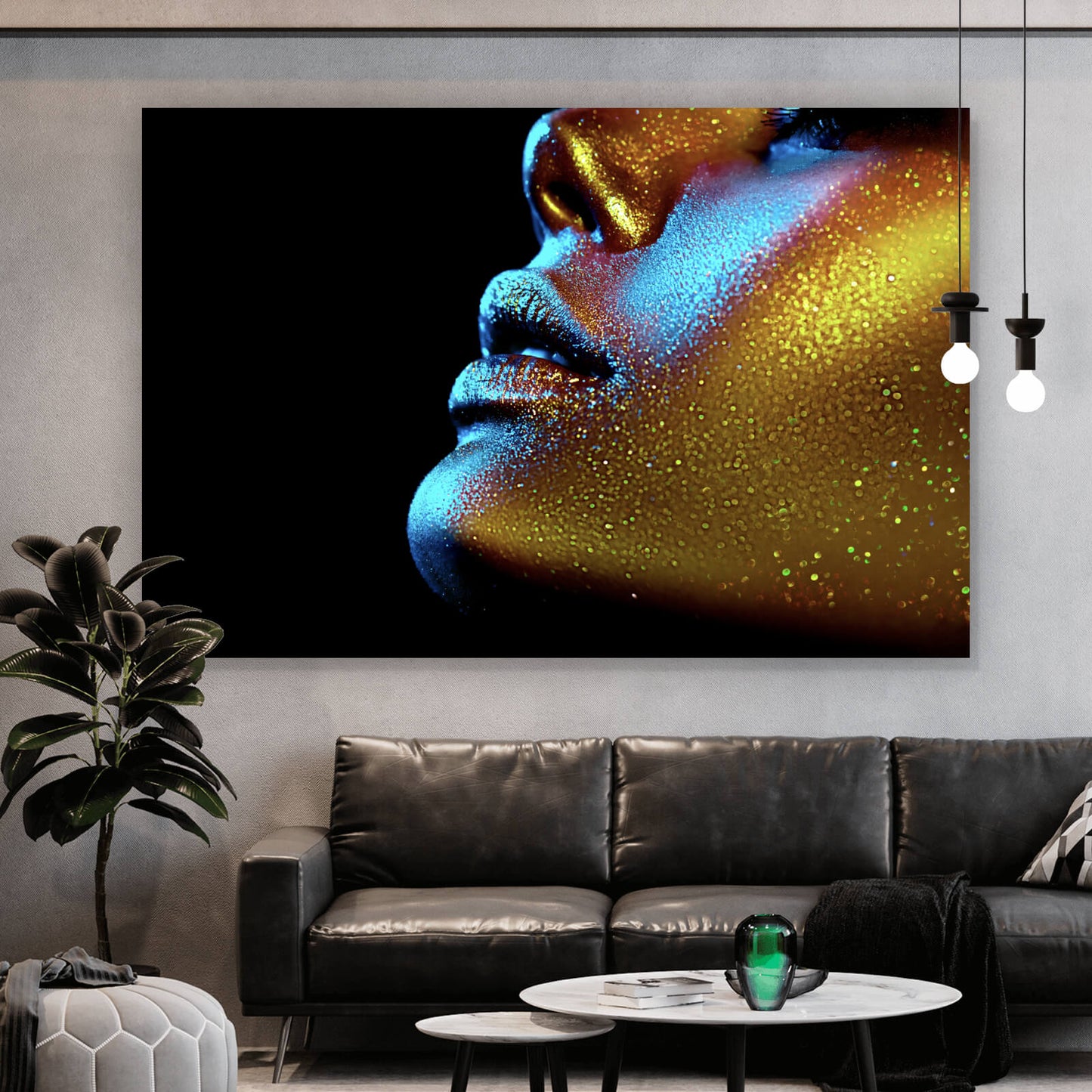 Leinwandbild Lippen Gold Schimmer Querformat