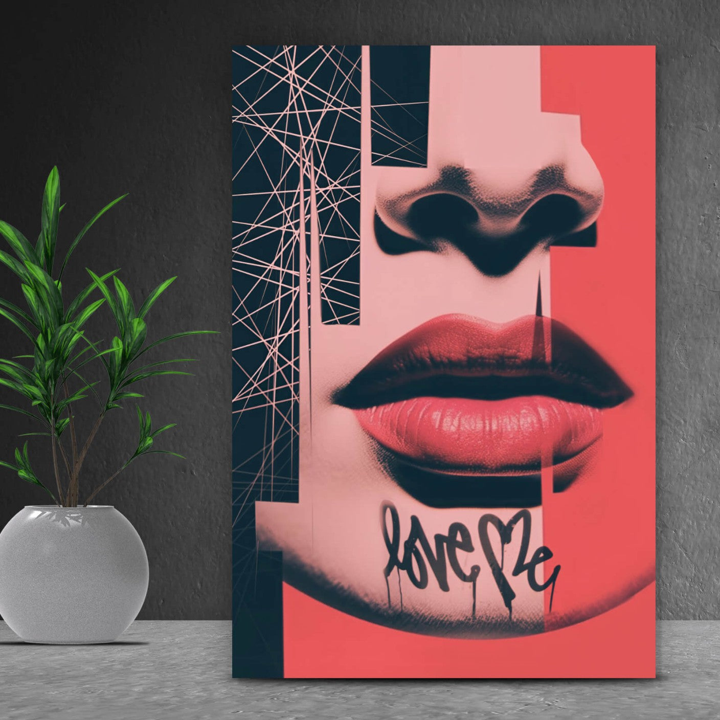 Leinwandbild Lippen "Love me" Hochformat