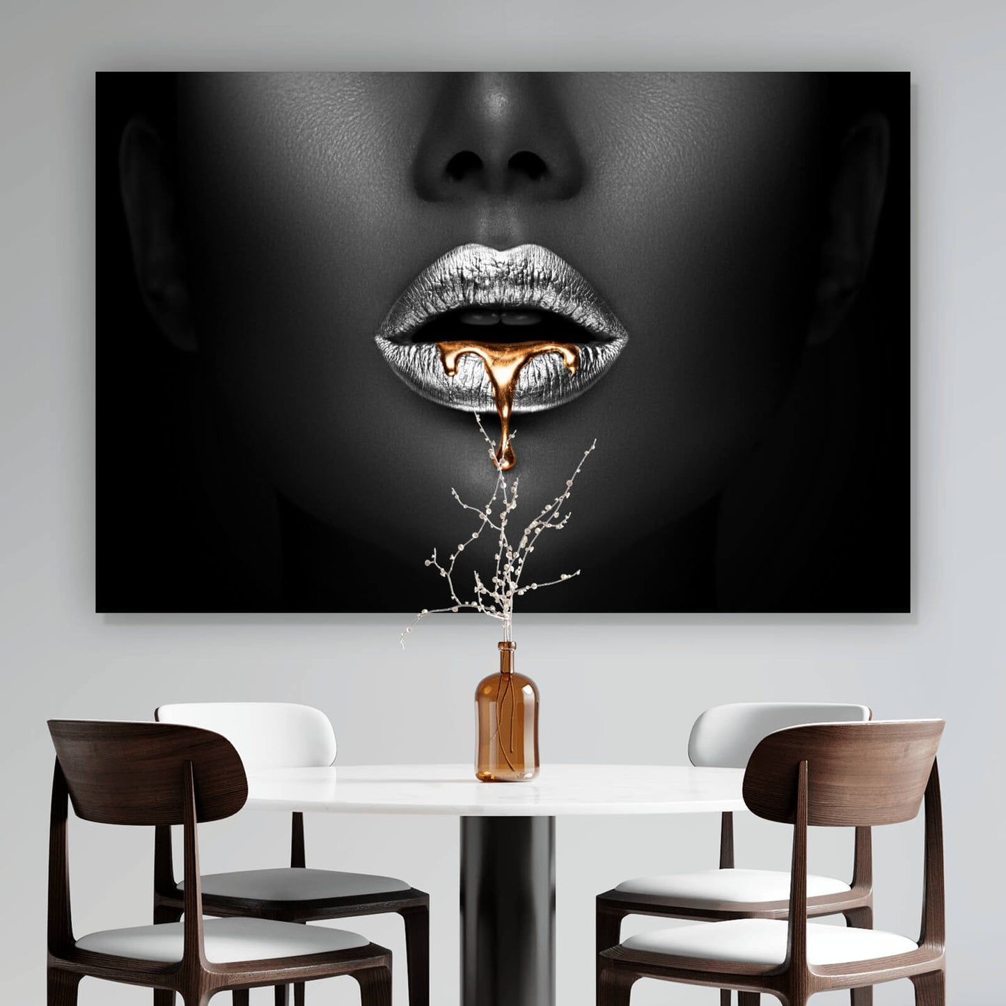 Leinwandbild Lippen mit Gold und Silber Querformat