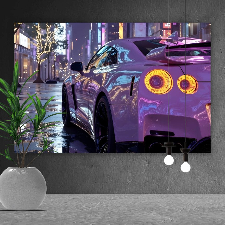 Leinwandbild Luxus Sportwagen in der beleuchteten Stadt Querformat