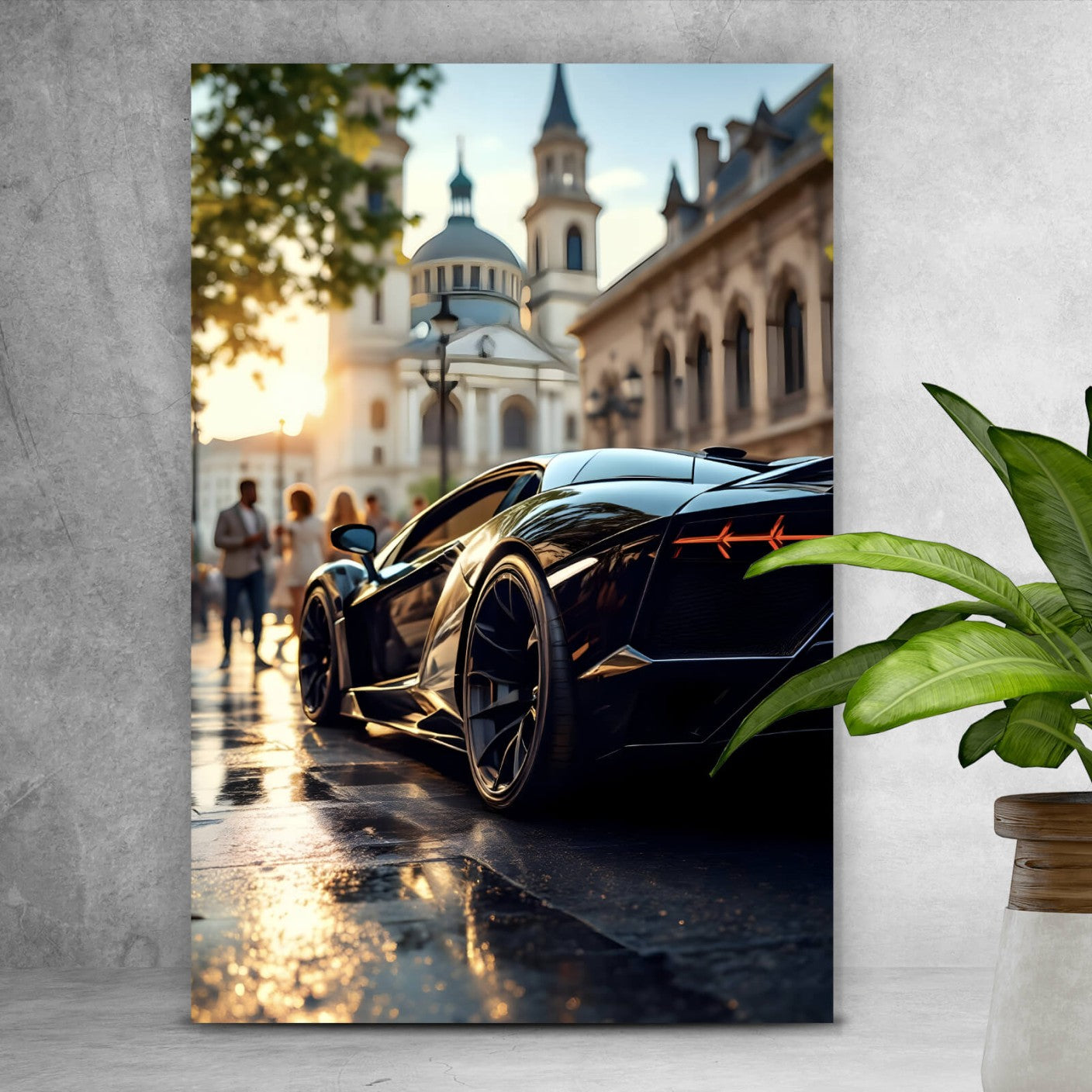 Leinwandbild Luxuswagen in der Stadt Hochformat