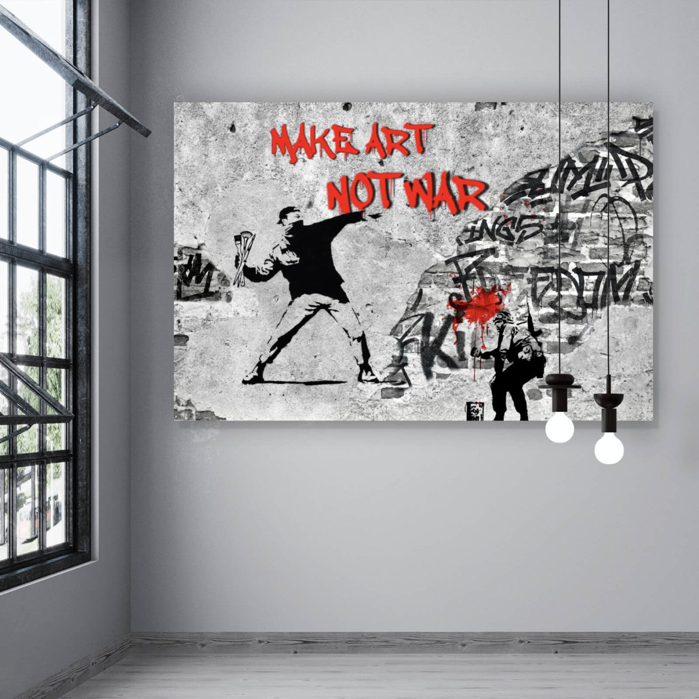 Leinwandbild Make Art not War Street Art Querformat