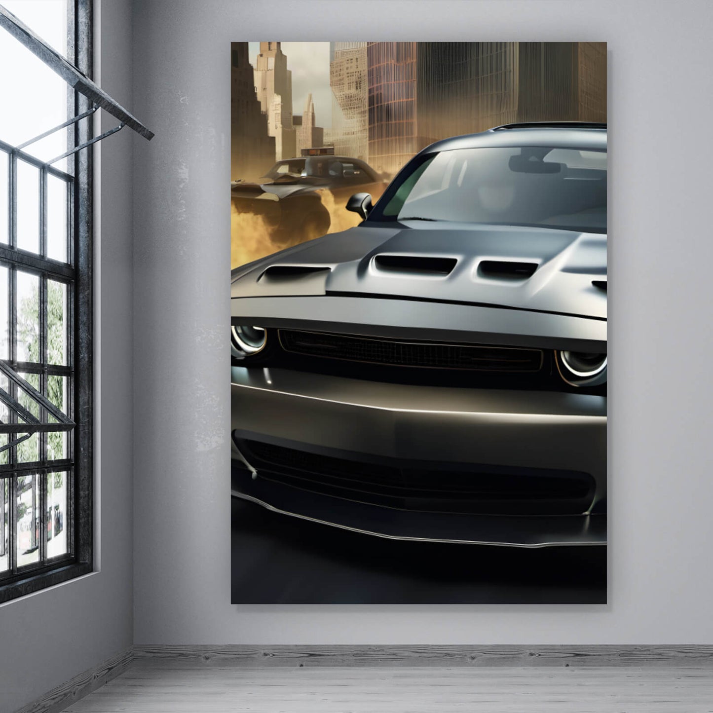 Leinwandbild Muscle Car in New York Hochformat