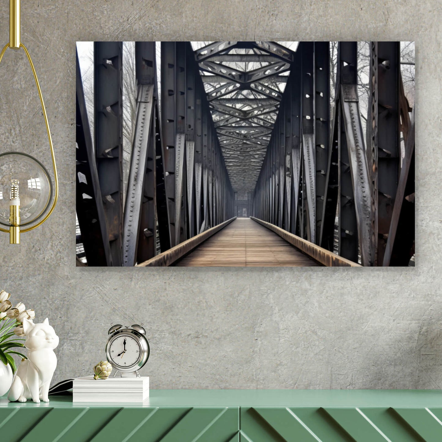 Leinwandbild Mystische Stahlbrücke Querformat