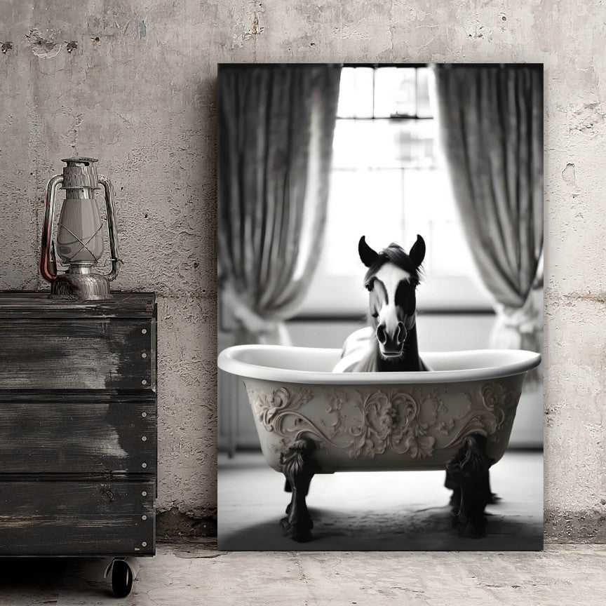 Leinwandbild Pony in der Badewanne Hochformat
