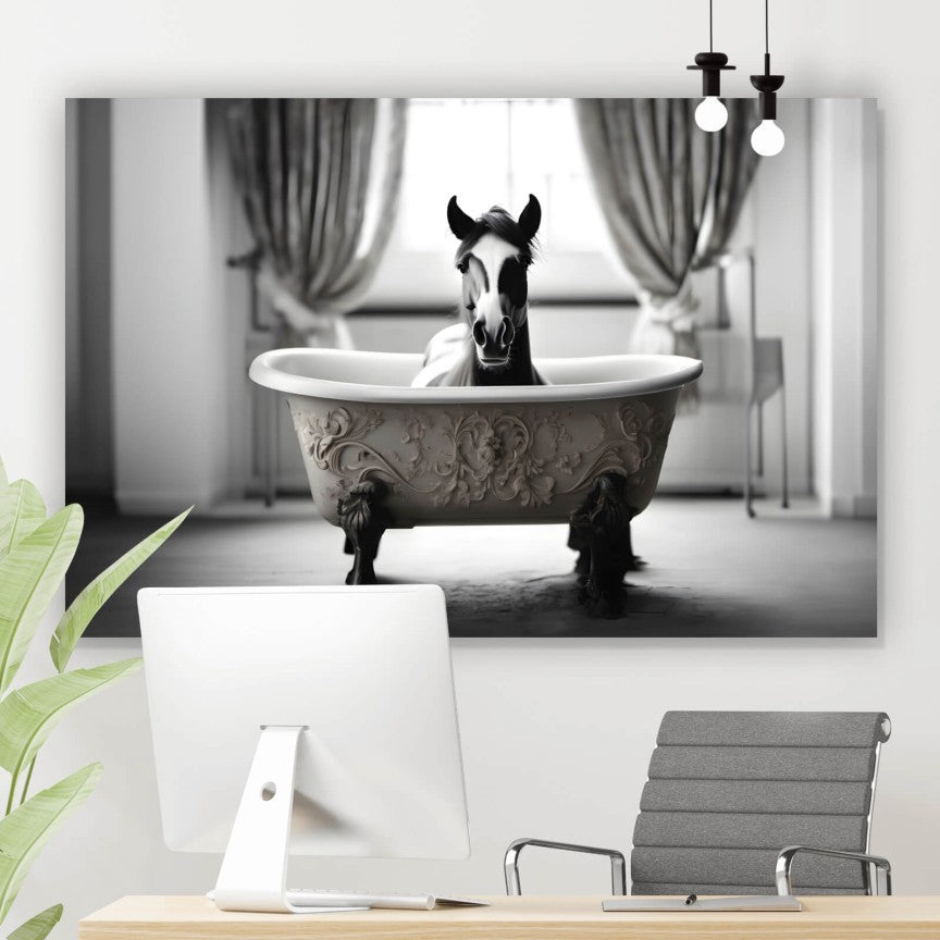 Leinwandbild Pony in der Badewanne Querformat