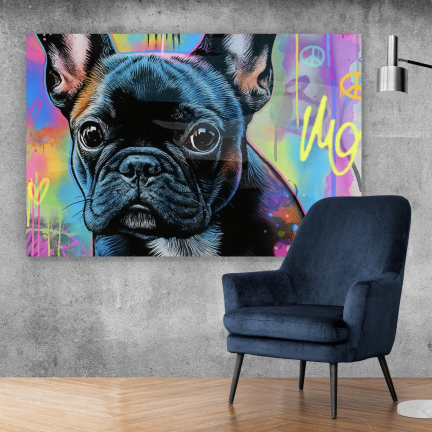 Leinwandbild Poppiges Portrait einer Bulldogge Querformat