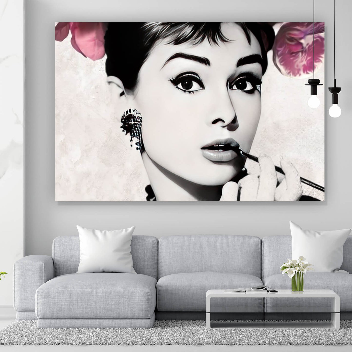 Leinwandbild Portrait Audrey mit Blumenschmuck Querformat