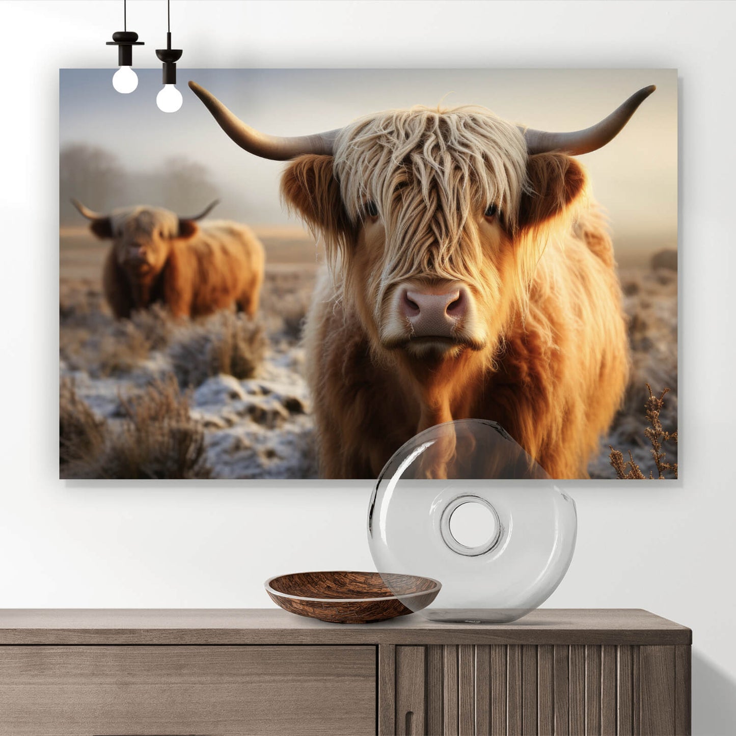 Leinwandbild Rinder im Nebel Querformat