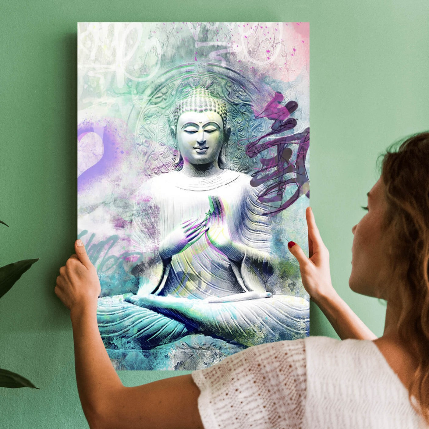 Leinwandbild sitzender Buddha Pop Art Hochformat