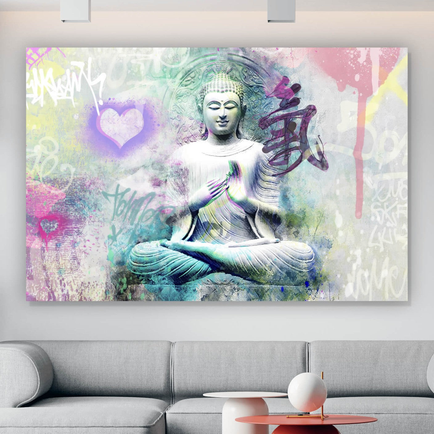 Leinwandbild sitzender Buddha Pop Art Querformat