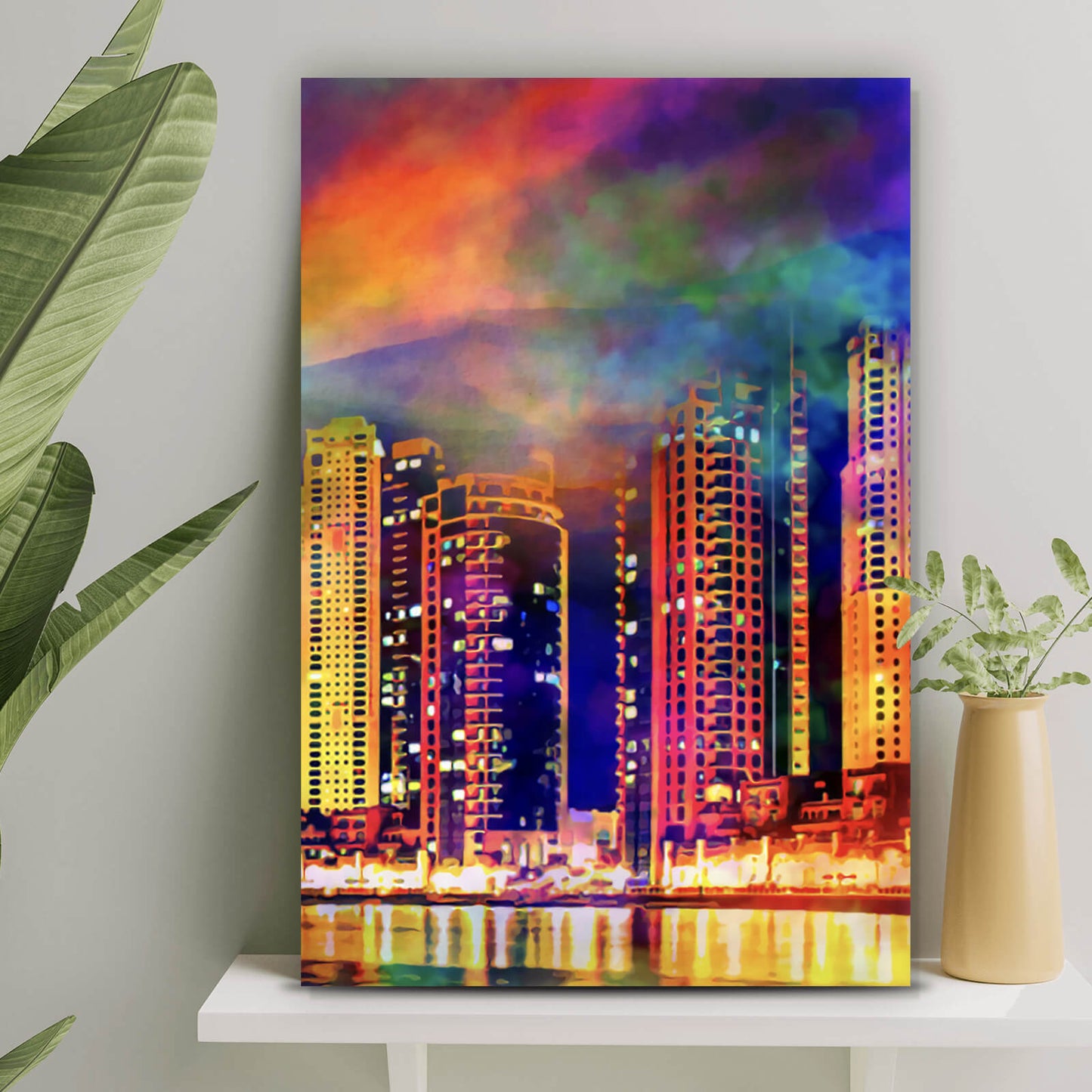 Leinwandbild Skyline Stadt PopArt Hochformat