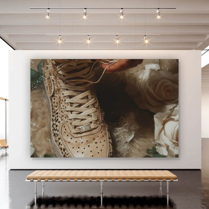 Leinwandbild Sportliche Sneaker im Leoparden Stil Querformat